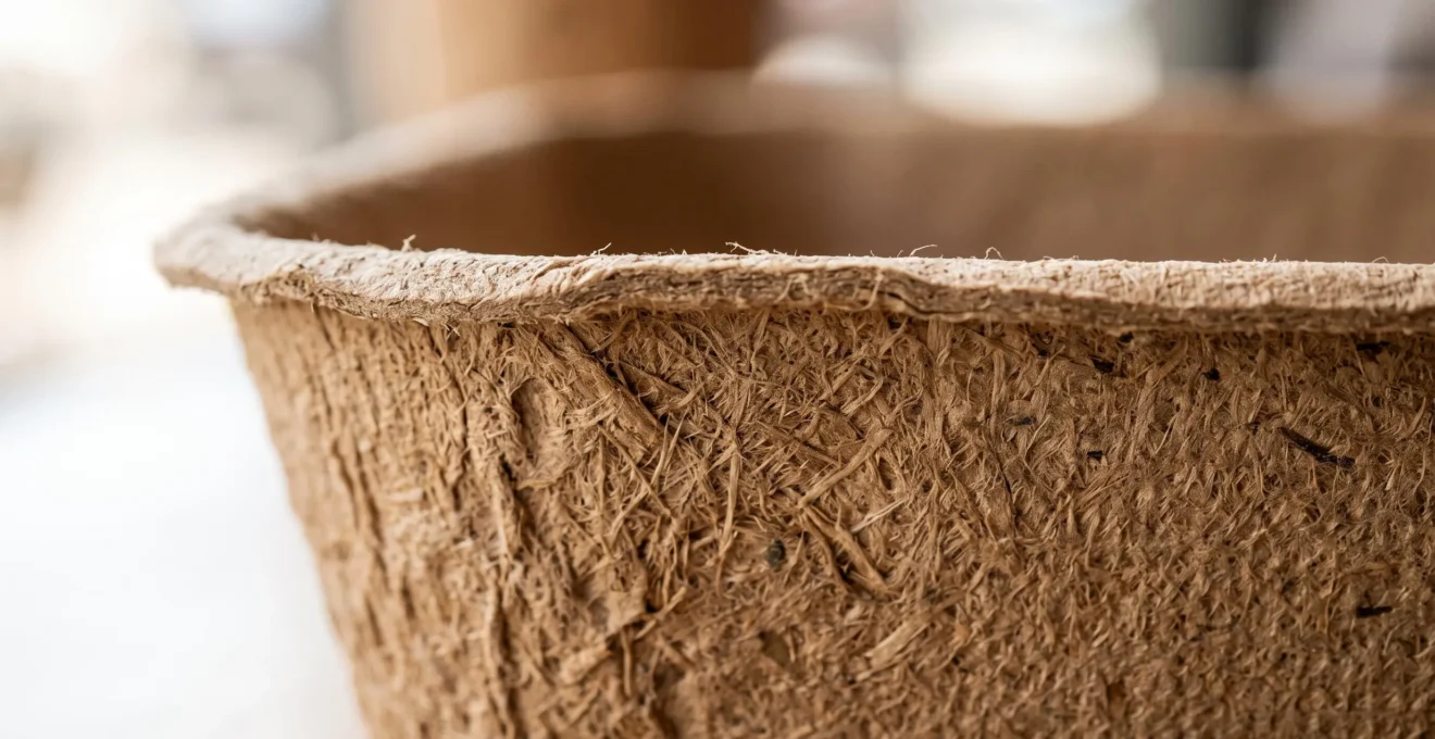 Gros plan extrême sur la texture naturelle d'un contenant en kraft haut de gamme révélant le grain et les fibres du matériau, éclairage latéral créant de subtiles ombres