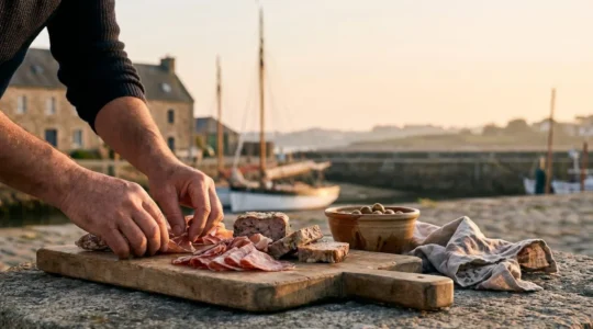 Planche de charcuterie généreuse dressée pour un apéritif convivial entre amis à Brest